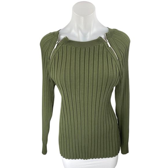 INC International Concepts Green Long Sleeve Ribbed Knit Zip Sweater Top Size XL - Picture 1 of 5